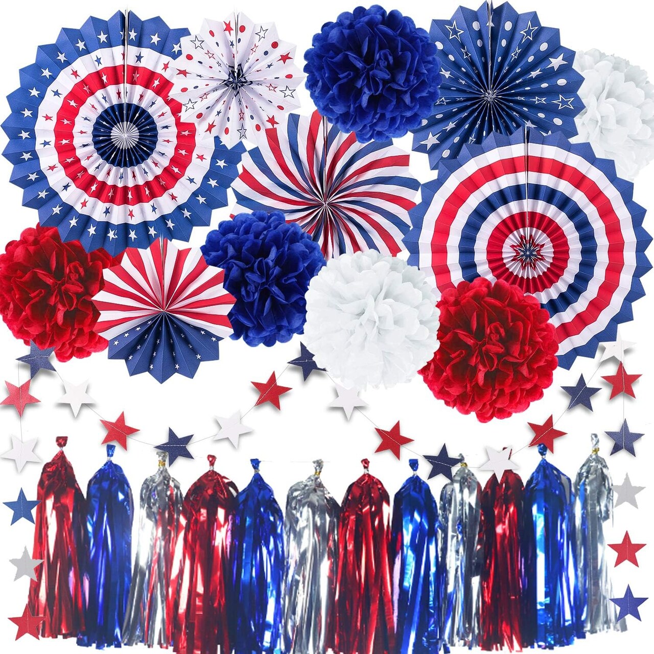 25Pcs Patriotic Party Decorations Set, 4th of July American Flag Party Supplies (Red, White, Blue)
